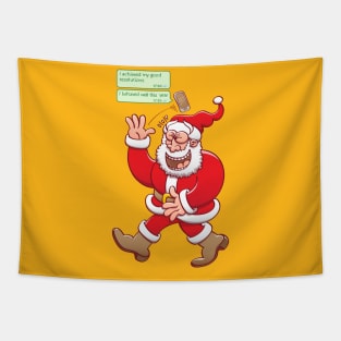 Santa laughing out loud when receiving text messages from people saying that they have been good Tapestry