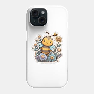 Adorable Bee with Flowers Cartoon Art Phone Case