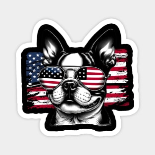 Boston Terrier Patriotic Sunglasess American Flag 4th of July Magnet