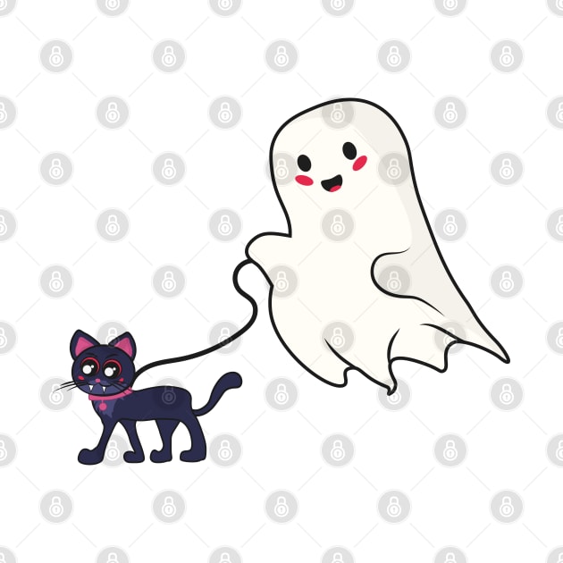 Cute ghost walking a vampire cat by vixfx