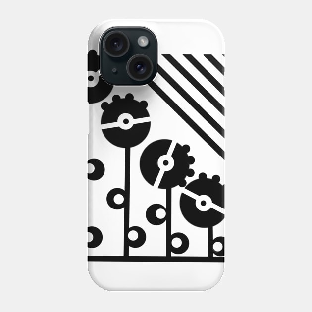 Black Mechanical Flowers - White Phone Case by Design Fern