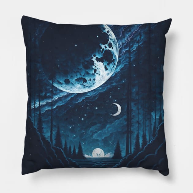 Magical landscape at night Pillow by Javisolarte