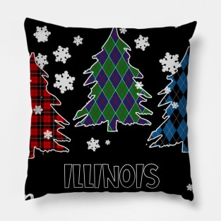 Illinois Merry Christms Buffalo Plaid Xmas Tree  Pillow