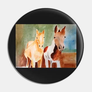 Two Horses in the Country Painting Pin