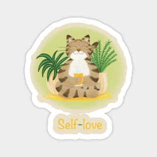 Cute yoga cat drinking tea Magnet