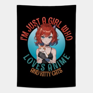 I'm Just a Girl Who Loves Anime and Cats Tapestry