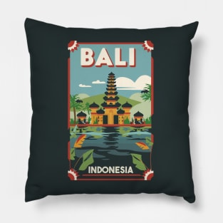 A Vintage Travel Art of Bali Indonesia Pillow