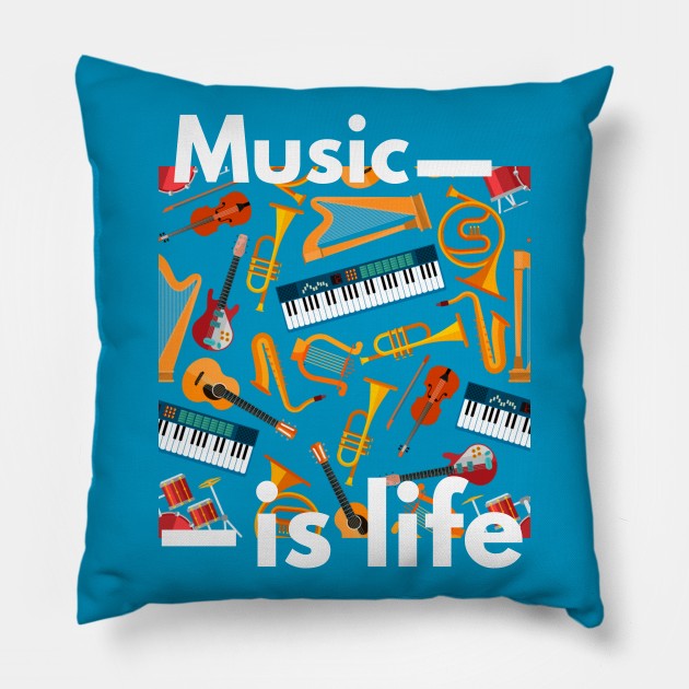 Music Is Life Musical Instruments Pillow by Paradise Stitch