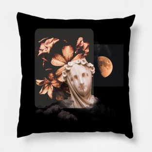 Aesthetics, darkness, gothic, romantic, moon, dark academia, love, romantic, statue, vintage, retro, artistic, artsy, classy, butterfly, flowers, floral Pillow