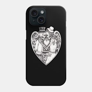 Skeleton lovers in love vintage heart art. Phone Case