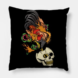 Fire Rooster, Snake and Skull Pillow