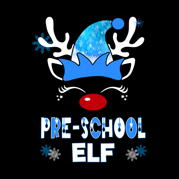 Pre-School Christmas Elf Teacher Students Blue Reindeer by Kimmicsts