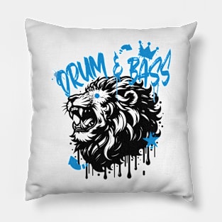 DRUM AND BASS  - Stenciled Lion (black/blue) Pillow