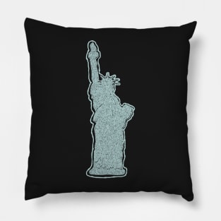 Minimalist Statue of Liberty Pattern Pop Abstract Aqua Blue on a Midtone Beige Pillow