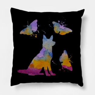 German Shepherd Art, Colorful Dog And Butterflies Pillow