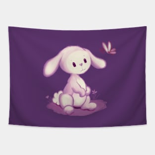 Cute little bunny watching a butterfly Tapestry