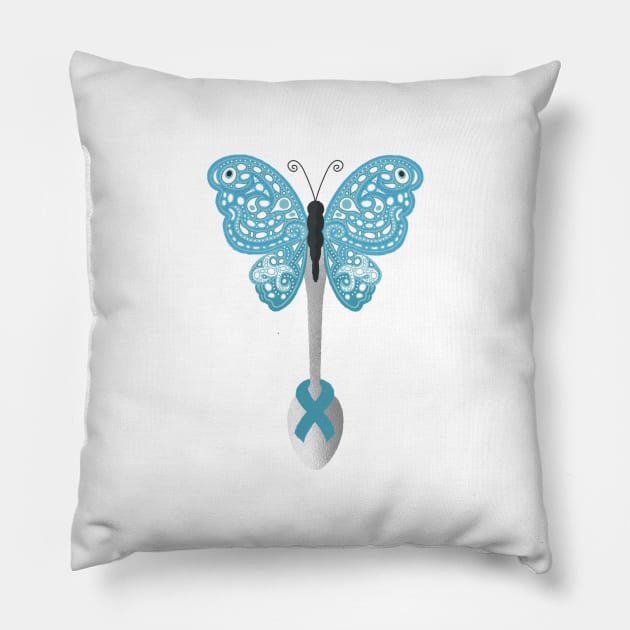 Butterfly Spoon Awareness Ribbon! (Blue) Pillow by yourachingart
