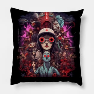 Comic-Style: AI Cyborg Robot Skull and the Apocalypse - Cyberpunk Pillow