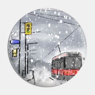 Toronto TTC winters day watercolor Pin