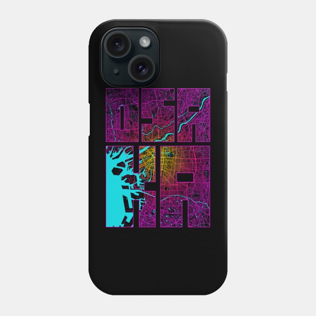 Osaka, Japan City Map Typography - Neon Phone Case by deMAP Studio