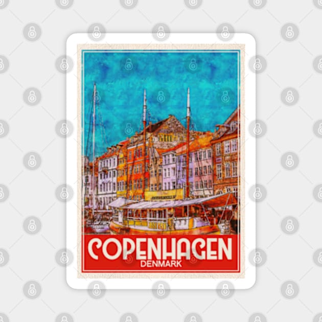 Copenhagen Denmark Travel Art Magnet by faagrafica