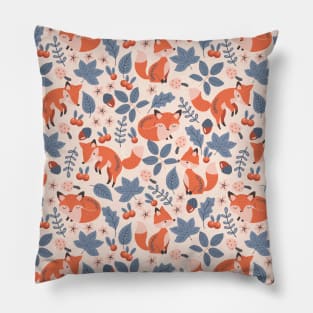 Cute Red Fox with Nature Elements Pillow