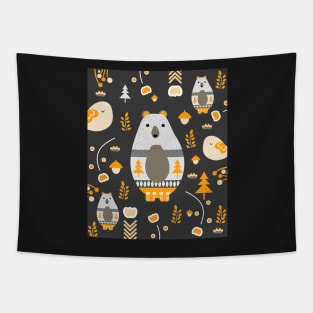 Winter bears with birds Tapestry