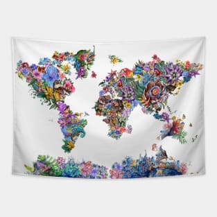 world map floral Tapestry