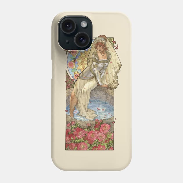 Lady of June Summer Solstice Bride with Sun Wheel and Roses Mucha Inspired Birthstone Series Phone Case by angelasasser