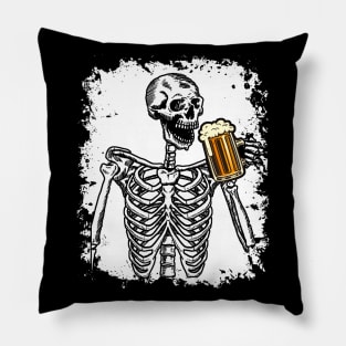 Halloween Shirt Beer Drinking Skeleton Skull Pillow