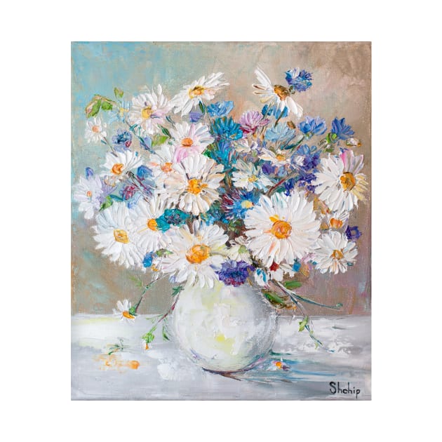 Daisies and Buttercups in a White Vase by NataliaShchip