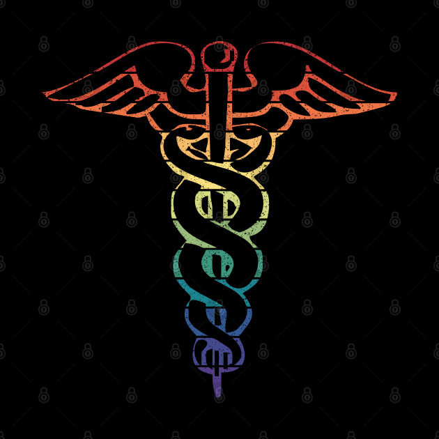 Vintage Distressed Rainbow Gay Pride Caduceus by Muzehack