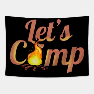 Logo Let's Camp On Camp Fire On Camping Tapestry