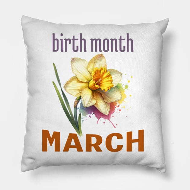 March Birth Month Flower Daffodil Pillow by ArtVault23