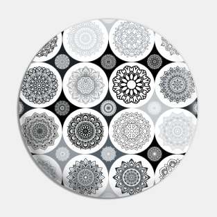 repeating pattern with mandala drawings in circles grey color Pin
