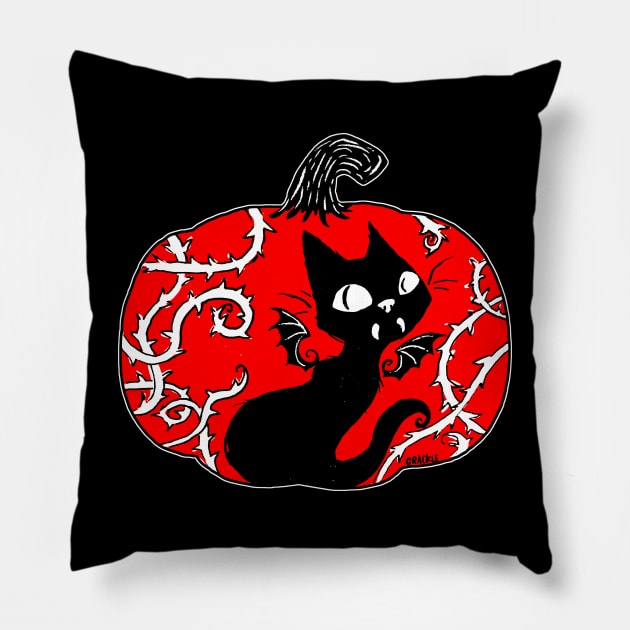 Creepy Cute Kitty Pillow by Jan Grackle