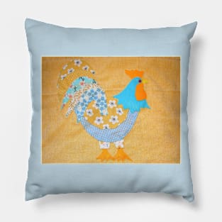 Yellow and Blue Floral Patchwork Rooster Pillow