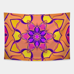 Cartoon Mandala Flower Pink Purple and Orange Tapestry