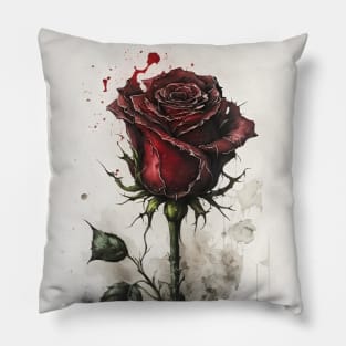 A dark red gothic rose goth watercolor style Pillow