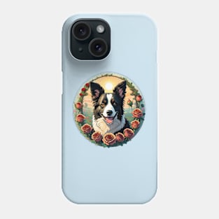 Happy Border Collie Rose Wreath Phone Case