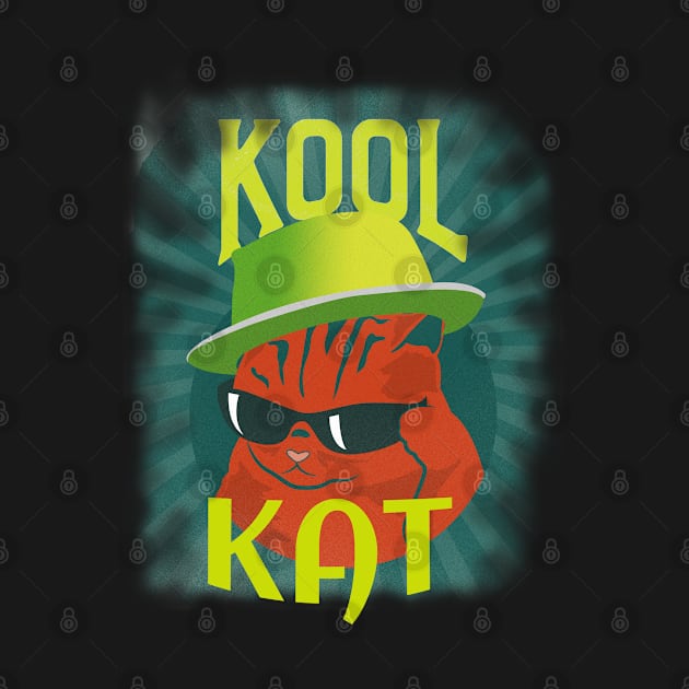 Retro Kool Kat - Cat With Sunglasses and a Hat by Green Gecko Creative