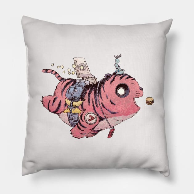 Pink Tiger Skyways Pillow by jesse.lonergan