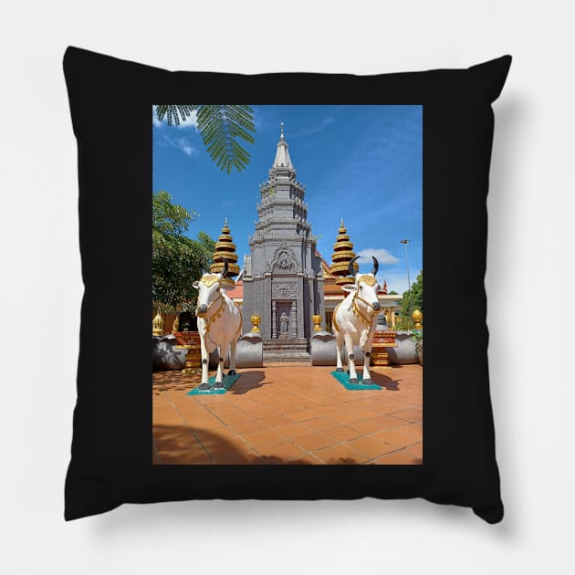 Wat Preah Prom Rath, Siem Reap, Cambodia Pillow by Kirkcov