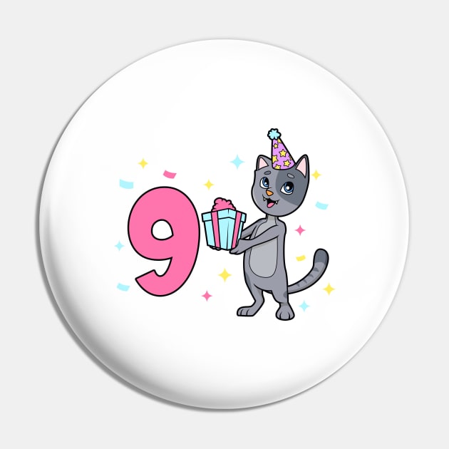 I am 9 with cat - girl birthday 9 years old Pin by Modern Medieval Design