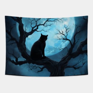 Black Cat and The Full Moon Tapestry