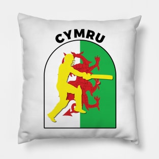 Cymru Cricket Batsman Baner Cymru Pillow