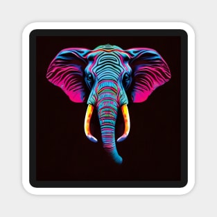 Neon Elephant Art in Bold Blue and Pink Magnet