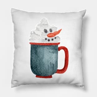 Hot Chocolate Snowman - red and blue mug Pillow