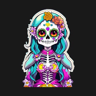 Anime-Inspired La Catrina: Celebrate Life and Artistry T-Shirt