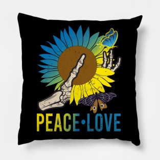 Skeleton Hand Sunflower Butterflies Peace Love Pillow
